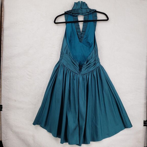 WTOO Dress Womens Size 10 Teal Halter Pleated Ruffle Formal Cocktail Party Gown - Picture 4 of 12